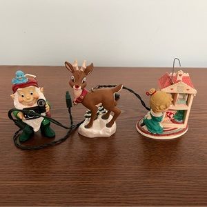 Lot 3 Hallmark Lighted Ornaments- Dollhouse Dreams, Rudolph, and Holiday Flash